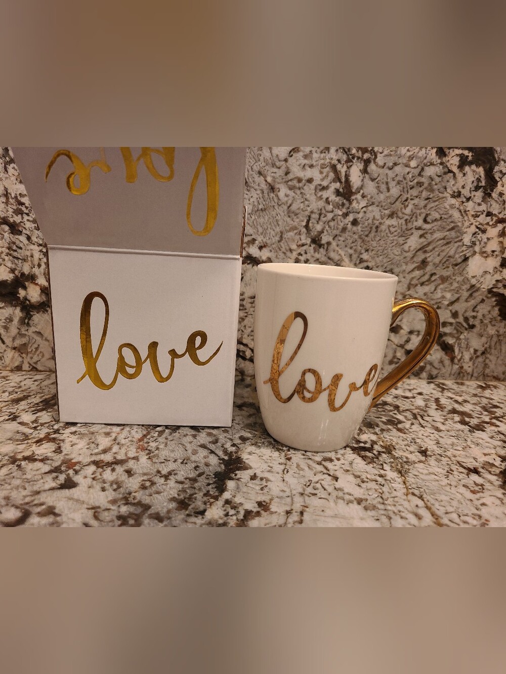 Burton + Burton White Mug with Gold 'Love' Script and Gold Handle